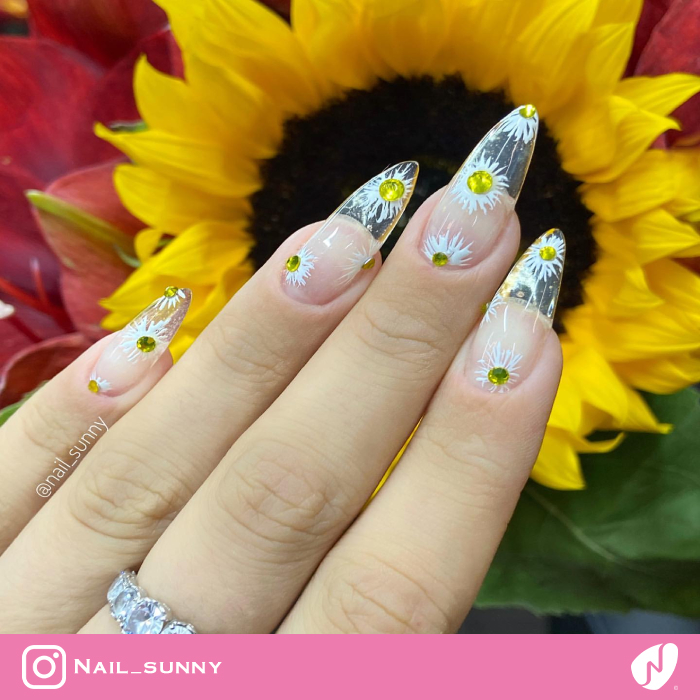 Glass Nails With Sunflowers